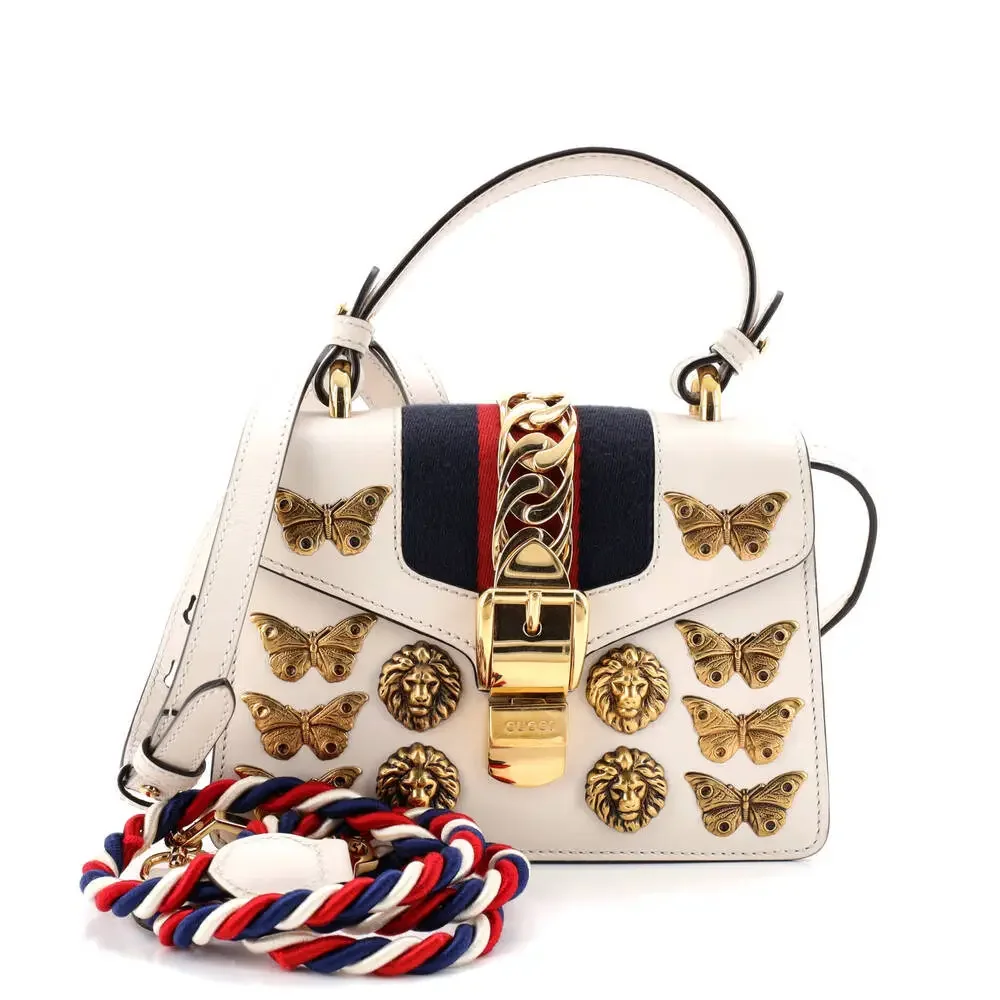 Gucci Sylvie Top Handle Bag Embellished #233177G13B - Picture 1 of 7